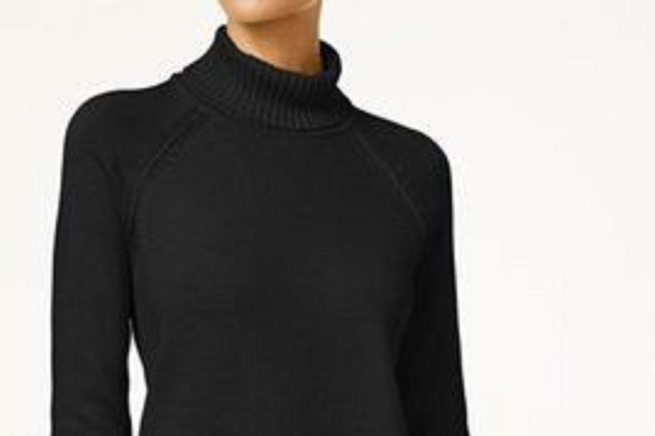 Karen Scott Suéter Feminino de Algodão com Gola Alta Preto Tamanho Extra Pequeno