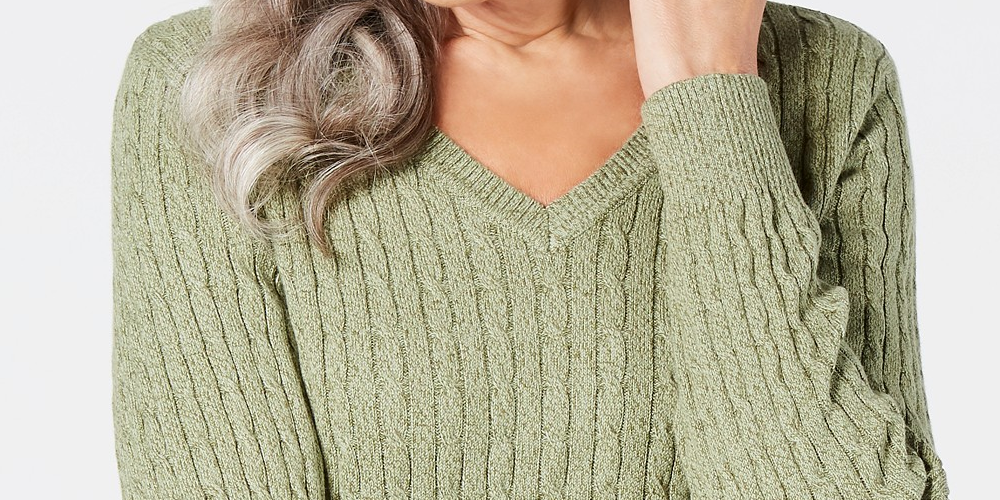 Karen Scott Suéter Feminino de Algodão com Gola V Verde Tamanho P