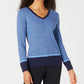Karen Scott Suéter Teresa Cotton Colorblocked Feminino Azul Brilhante Tamanho P