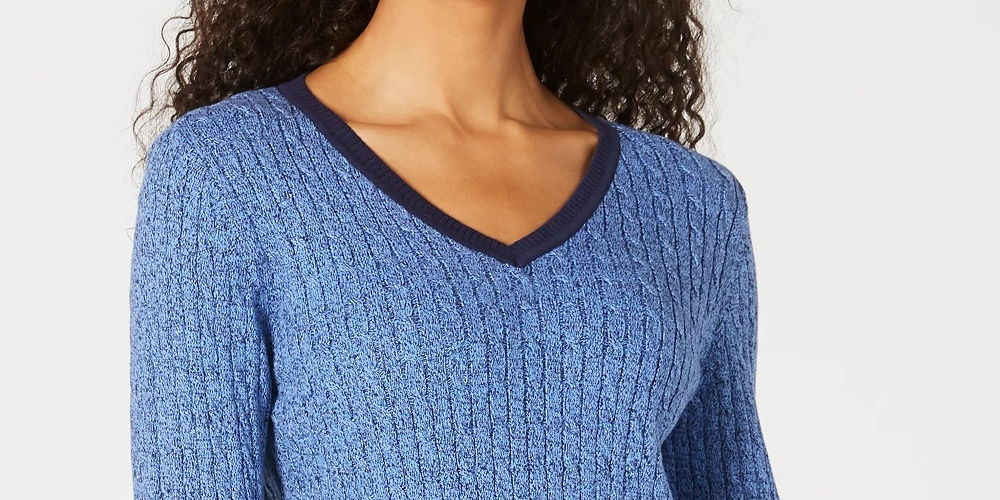 Karen Scott Suéter Teresa Cotton Colorblocked Feminino Azul Brilhante Tamanho P