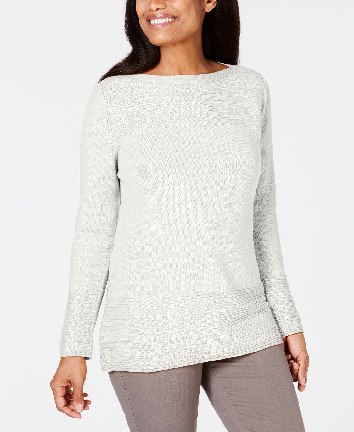Karen Scott Suéter feminino de algodão com gola canoa, branco, tamanho GG