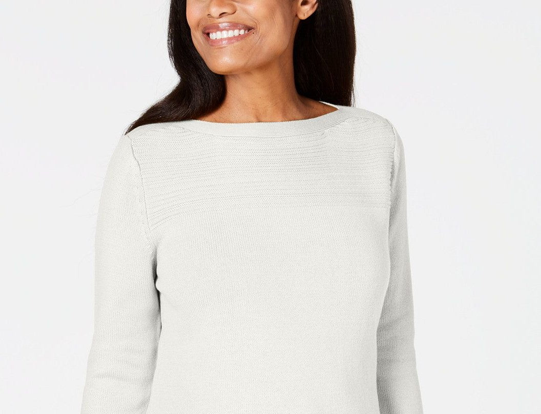 Karen Scott Suéter feminino de algodão com gola canoa, branco, tamanho GG