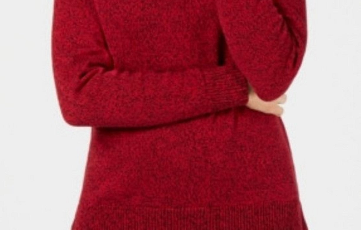 Karen Scott Suéter Feminino de Algodão Marmorizado com Gola Xale Vermelho Brilhante Tamanho Extra Pequeno