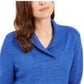 Karen Scott Suéter Feminino Plus Size Algodão Marmorizado Gola Xale Azul Tamanho 2X