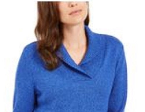 Karen Scott Suéter Feminino Plus Size Algodão Marmorizado Gola Xale Azul Tamanho 2X