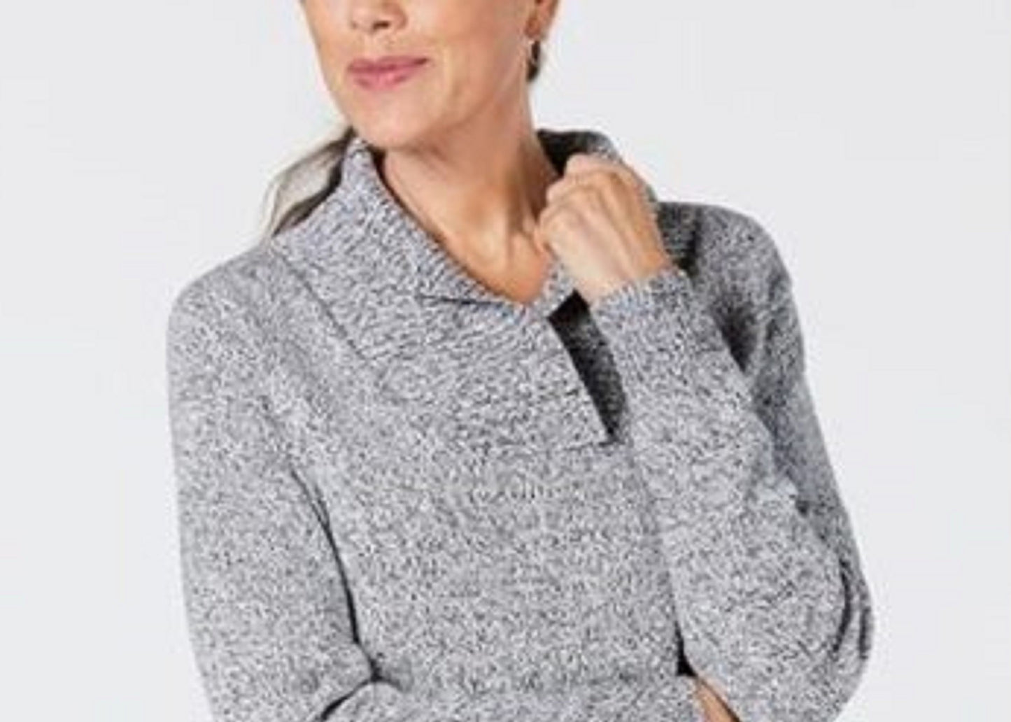 Karen Scott Suéter Feminino Plus Size de Algodão Marmorizado com Gola Xale Cinza Tamanho 1X