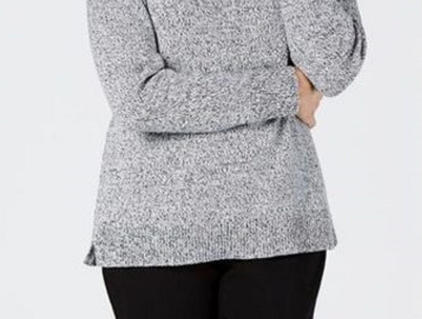 Karen Scott Suéter Feminino Plus Size de Algodão Marmorizado com Gola Xale Cinza Tamanho 1X