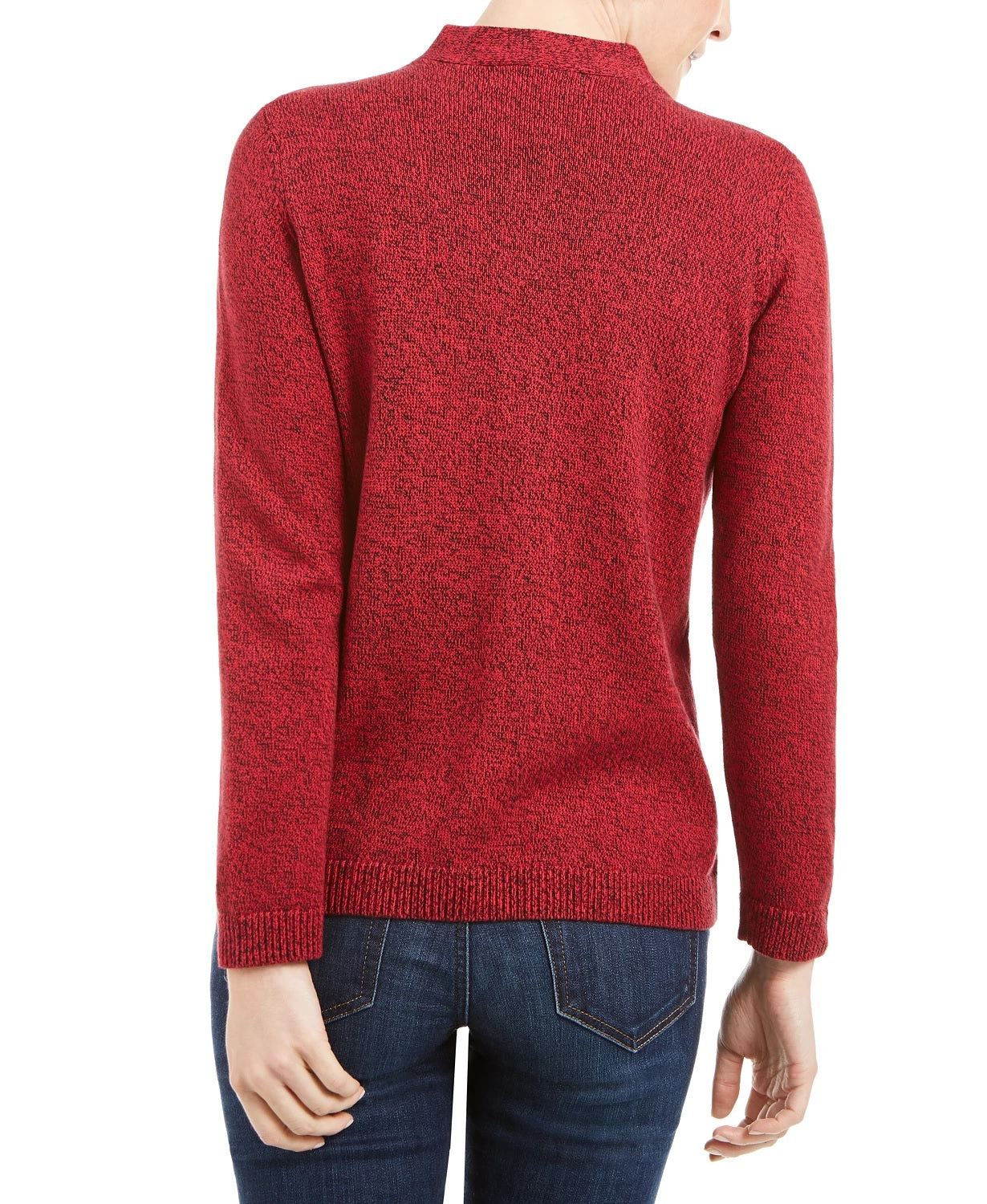 Karen Scott Suéter Henley Feminino de Algodão Marmorizado Vermelho Brilhante Tamanho Grande