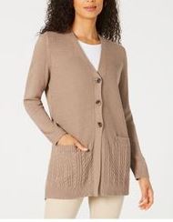 Karen Scott Cardigan Feminino com Botões Frontais e Pontos Mistos Marrom Tamanho X-G