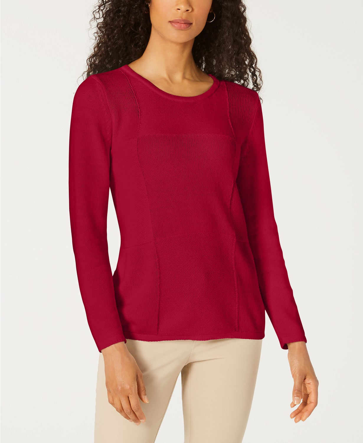 Karen Scott Suéter Feminino Patchwork Stitch Vermelho Tamanho XS