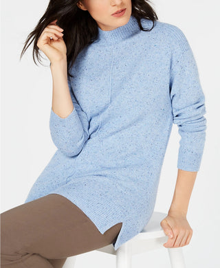 Karen Scott Suéter Feminino Gola Mock Shimmer Azul Marinho Tamanho Médio