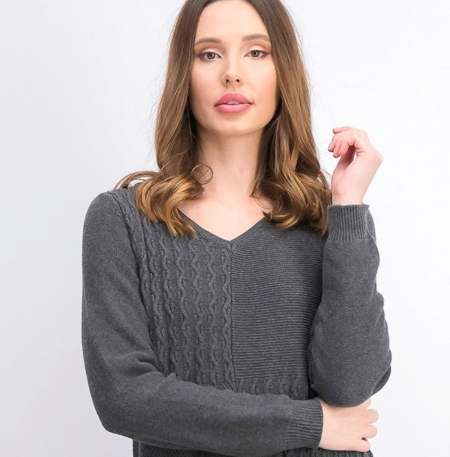 Karen Scott Suéter Feminino de Algodão com Ponto Misto, Cinza Escuro, Tamanho Pequeno