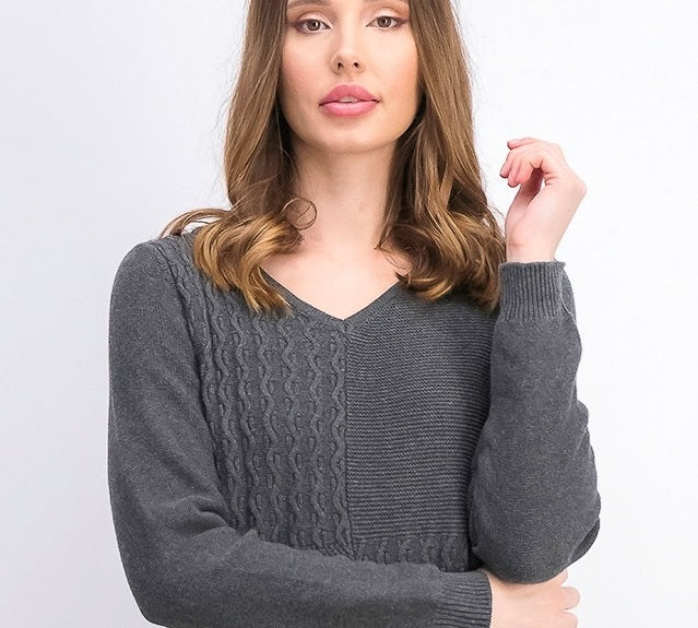 Karen Scott Suéter Feminino de Algodão com Ponto Misto, Cinza Escuro, Tamanho XS