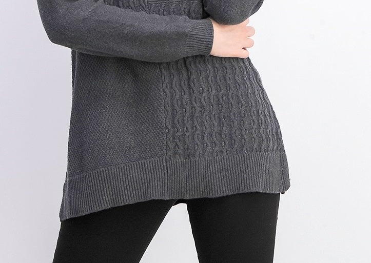 Karen Scott Suéter Feminino de Algodão com Ponto Misto, Cinza Escuro, Tamanho XS