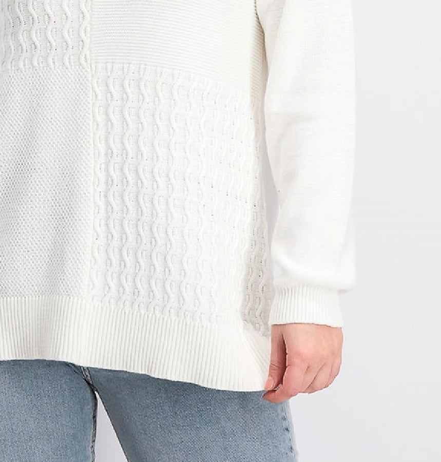 Suéter feminino Karen Scott de algodão com pontos mistos, branco, tamanho médio