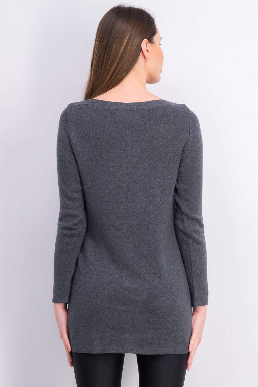 Túnica feminina Karen Scott lisa com bainha curva, cor carvão, tamanho pequeno