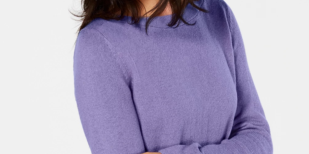 Túnica feminina Karen Scott lisa com bainha curva, roxa, tamanho grande