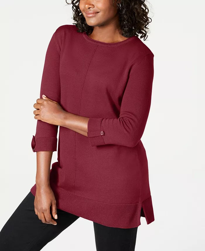 Karen Scott Suéter Feminino de Algodão Vermelho Tamanho Grande