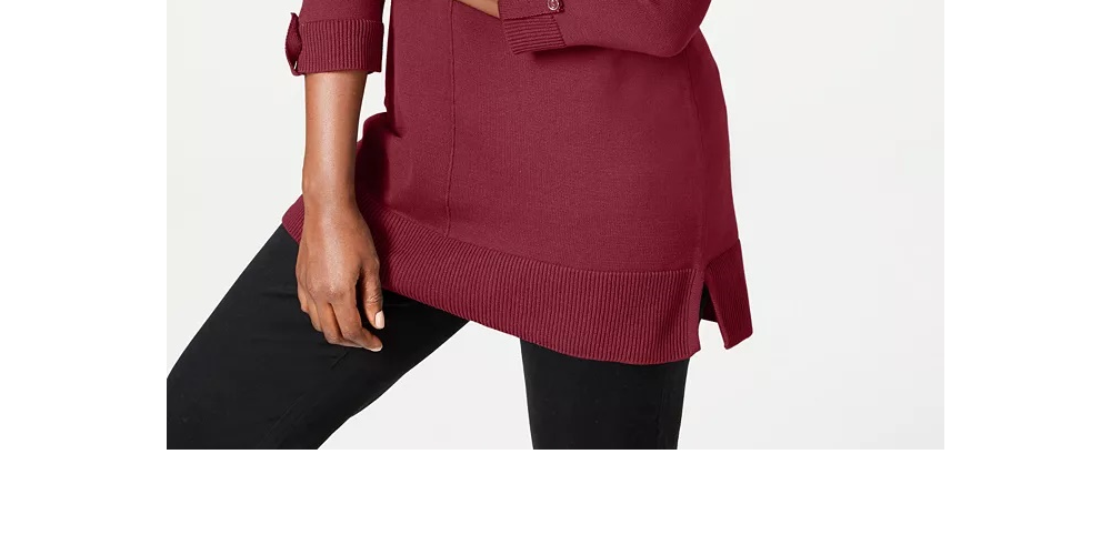 Karen Scott Suéter Feminino de Algodão Vermelho Tamanho Grande