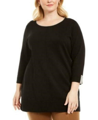 Karen Scott Suéter feminino plus size de algodão com gola alta, preto, tamanho 2X