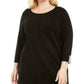 Karen Scott Suéter feminino plus size de algodão com gola alta, preto, tamanho 2X