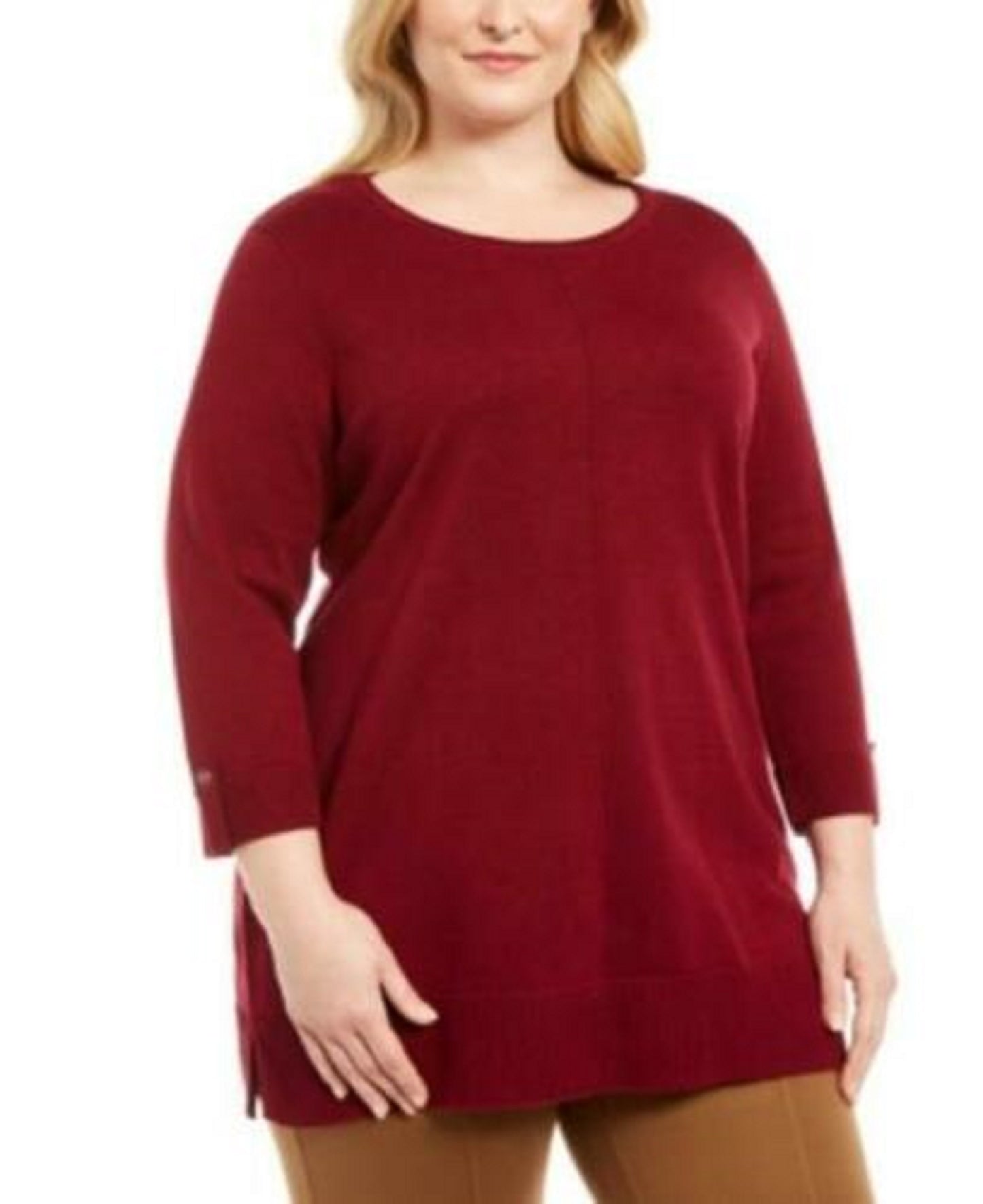 Karen Scott Suéter feminino plus size de algodão com gola alta, vermelho, tamanho 1X