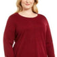 Karen Scott Suéter feminino plus size de algodão com gola alta, vermelho, tamanho 1X