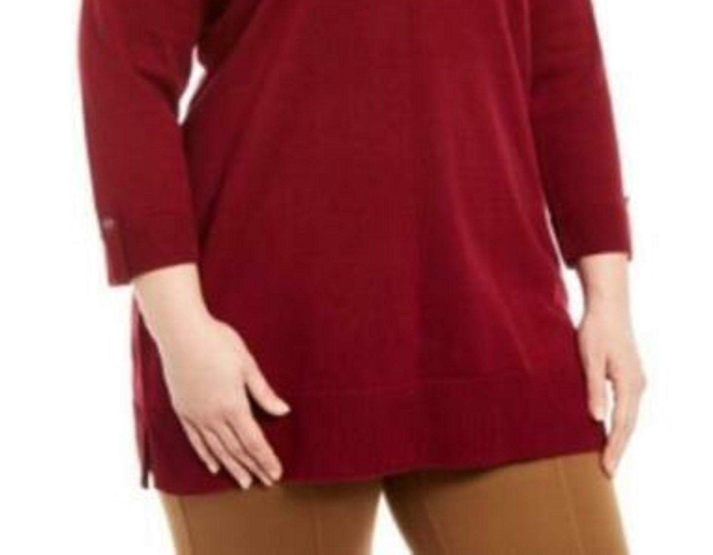 Karen Scott Suéter feminino plus size de algodão com gola alta, vermelho, tamanho 1X