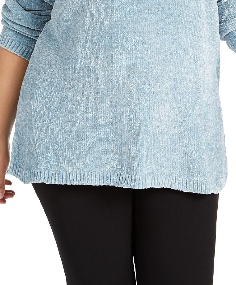 Karen Scott Suéter Feminino Plus Size Gola Canoa Chenille Azul Tamanho 3X