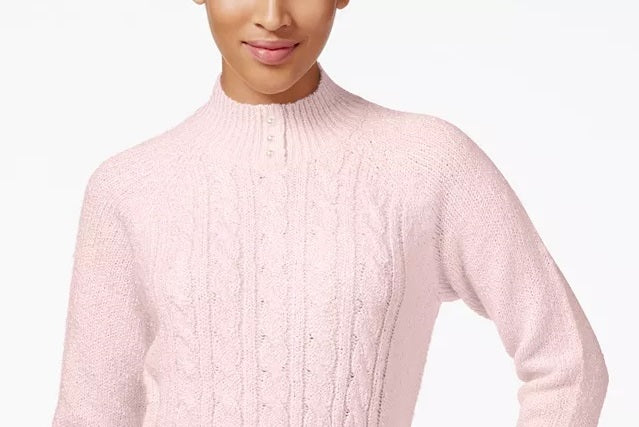 Karen Scott Suéter Feminino Petite Cable-Knit Rosa Tamanho Médio