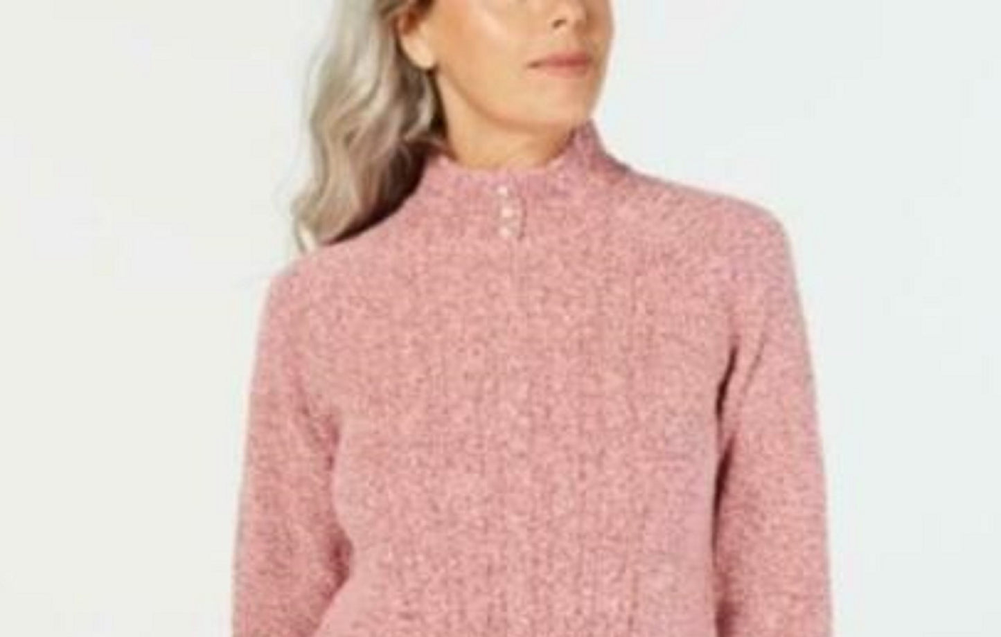 Karen Scott Suéter Feminino Petite Gola Alta em Tricô com Cabo Rosa Tamanho P