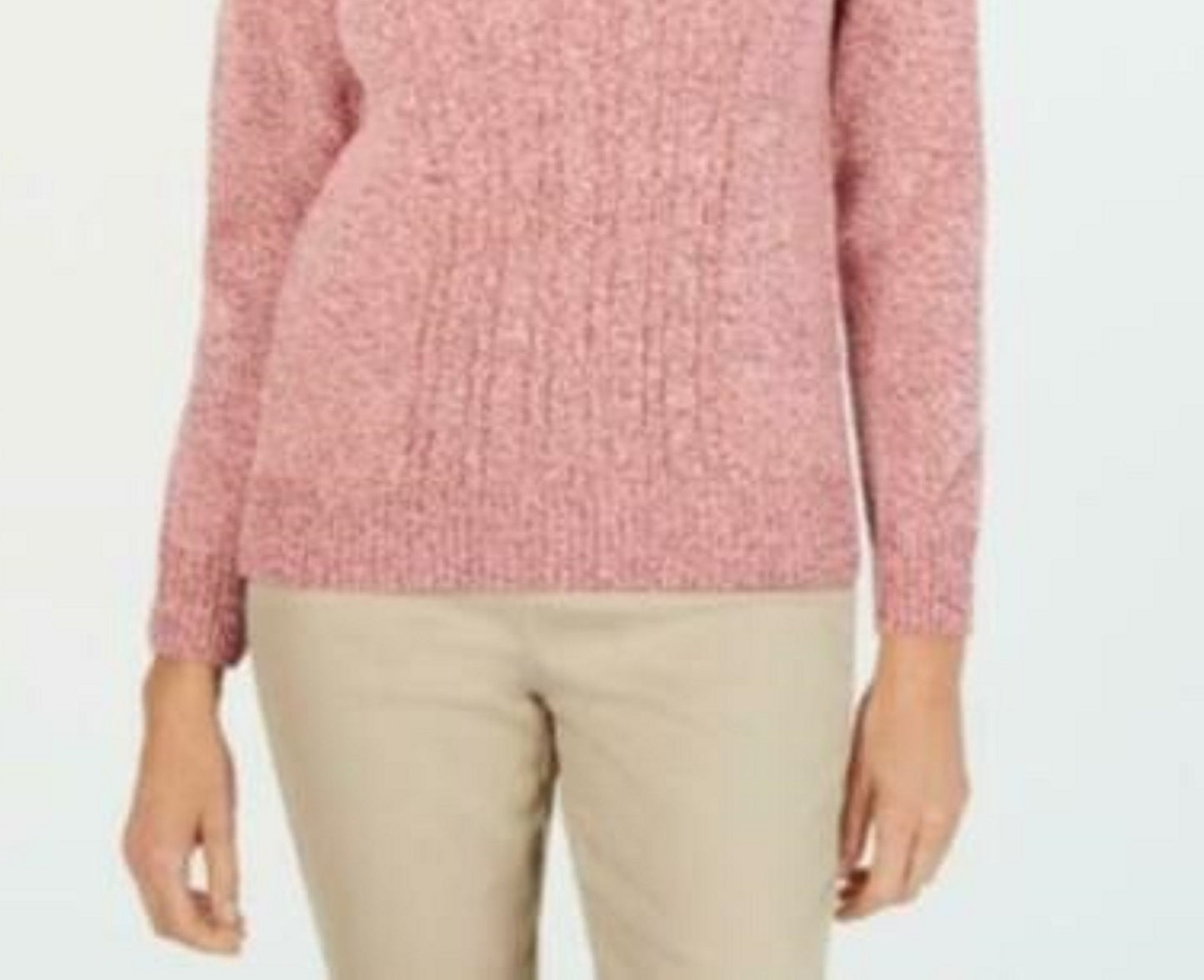 Karen Scott Suéter Feminino Petite Gola Alta em Tricô com Cabo Rosa Tamanho P