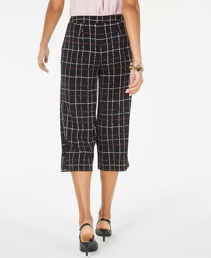 Calças culotte femininas estampadas com cinto Alfani, pretas, tamanho 6, pequena