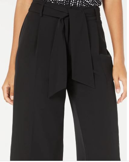 Calças culotte femininas Alfani com cinto, pretas, tamanho 2, pequena