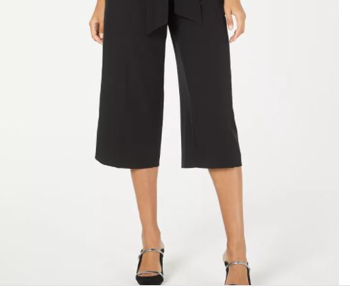 Calças culotte femininas Alfani com cinto, pretas, tamanho 2, pequena