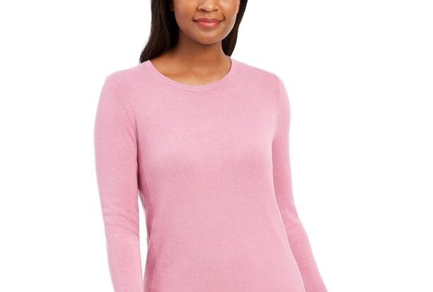 Suéter feminino JM com gola redonda e punhos abotoados, rosa médio, tamanho grande