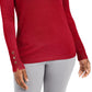 Suéter feminino JM Collection com gola redonda e punhos abotoados, vermelho, tamanho grande