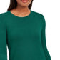 JM Collection Suéter feminino de gola redonda com punho de botão, pequeno, verde escuro, tamanho pequeno médio