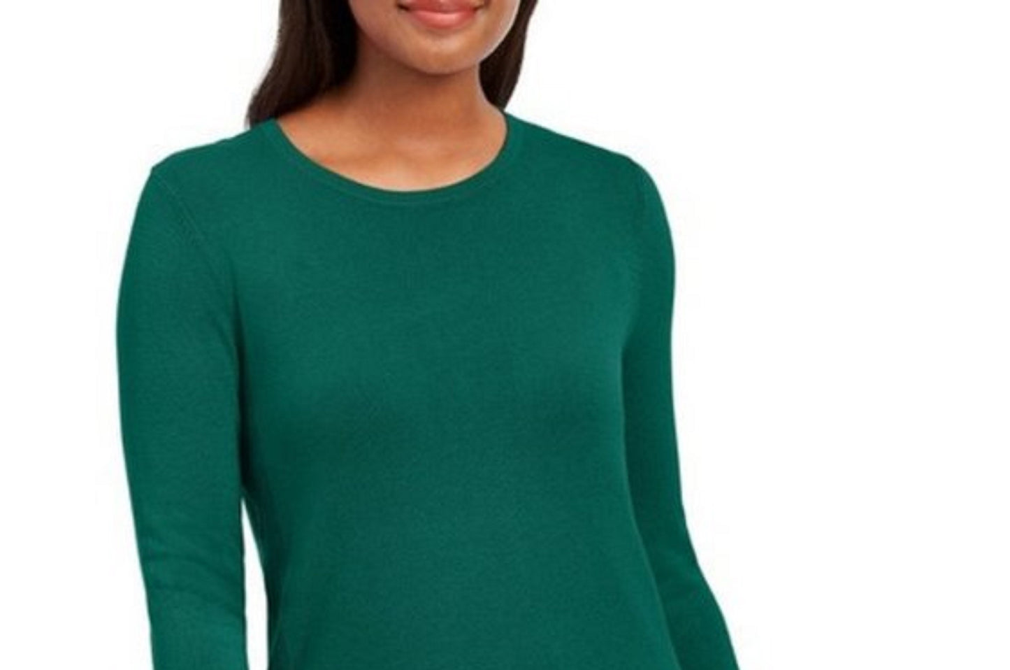 JM Collection Suéter feminino de gola redonda com punho de botão, pequeno, verde escuro, tamanho pequeno médio