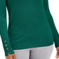 JM Collection Suéter feminino de gola redonda com punho de botão, pequeno, verde escuro, tamanho pequeno médio