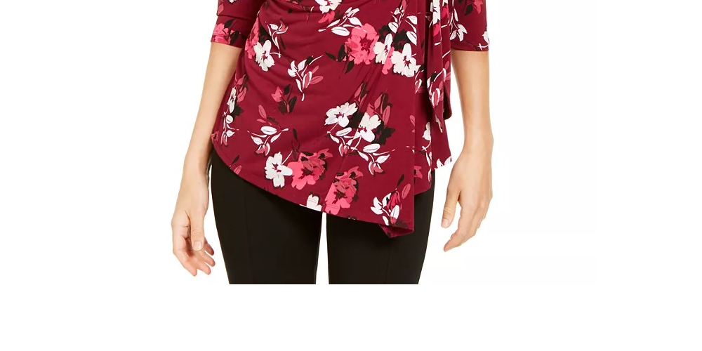 Top Alfani Feminino Petite Estampado com Amarração Lateral Vermelho Tamanho Petite