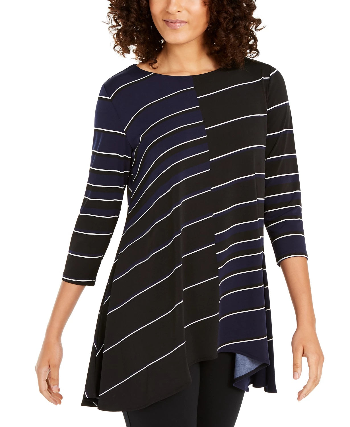 Túnica Alfani Feminina Estampada Alto Baixo Azul Marinho Tamanho P