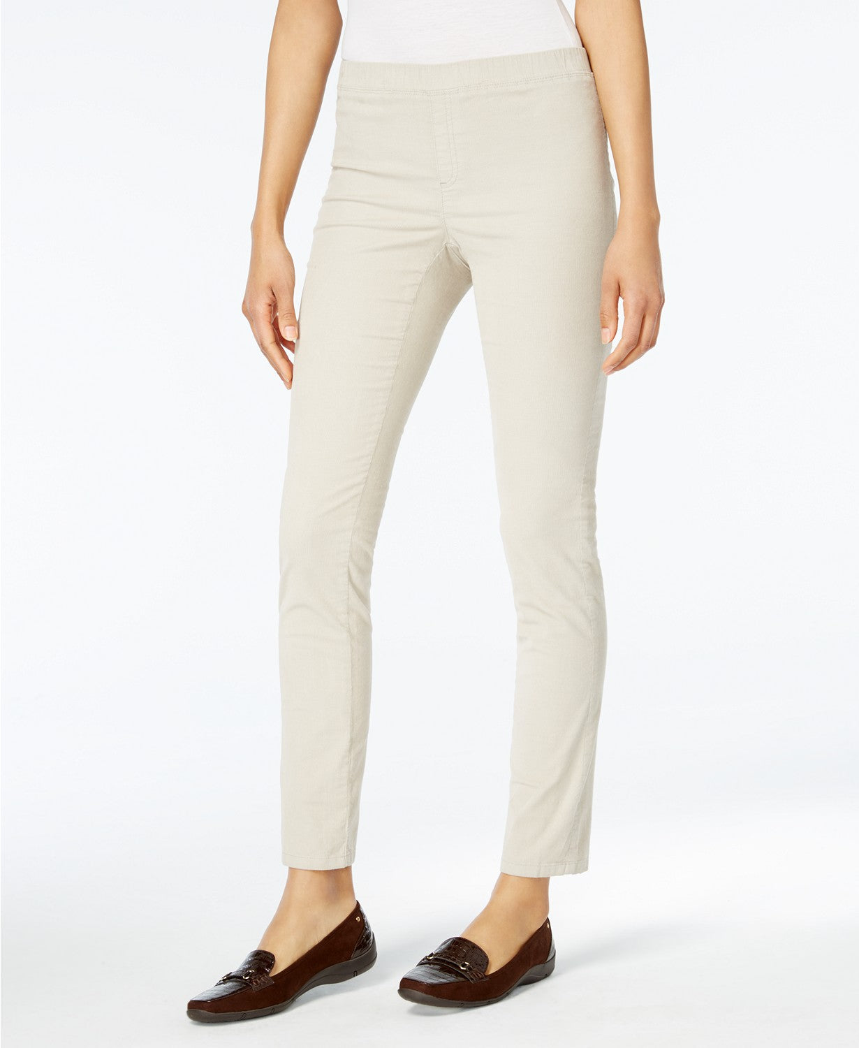 Calça feminina Karen Scott Petite Veludo Cotelê Pull-On Branca Tamanho Pequeno