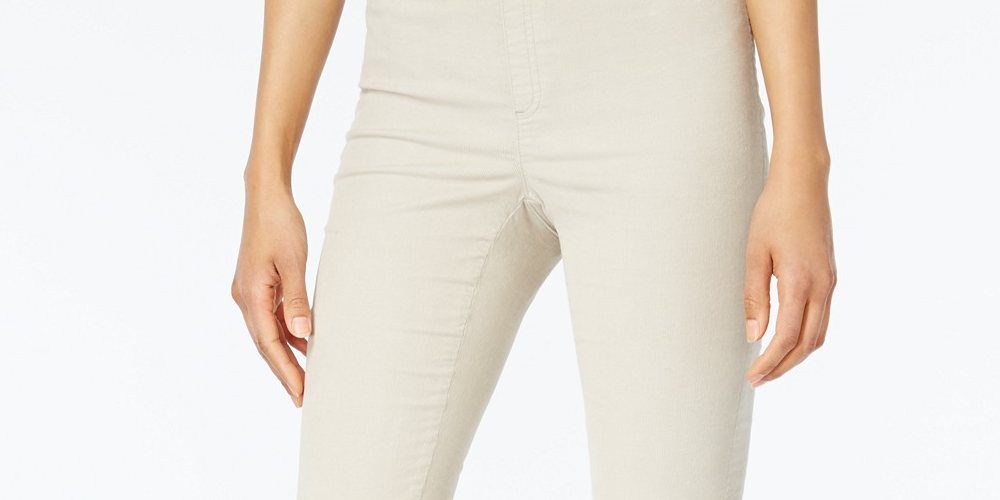 Calça feminina Karen Scott Petite Veludo Cotelê Pull-On Branca Tamanho Pequeno