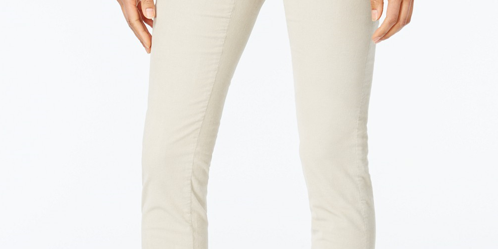 Calça feminina Karen Scott Petite Veludo Cotelê Pull-On Branca Tamanho Pequeno