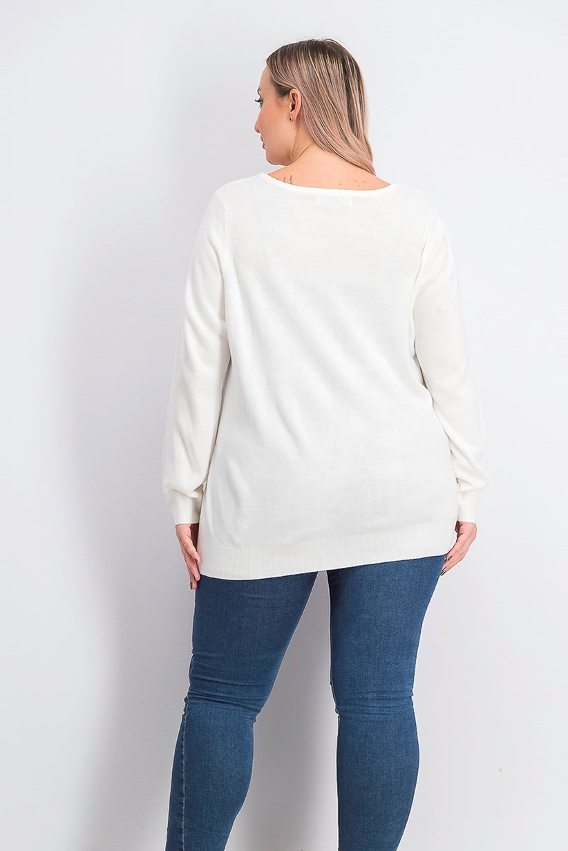 Karen Scott Suéter Listrado Texturizado Feminino Branco Tamanho Grande