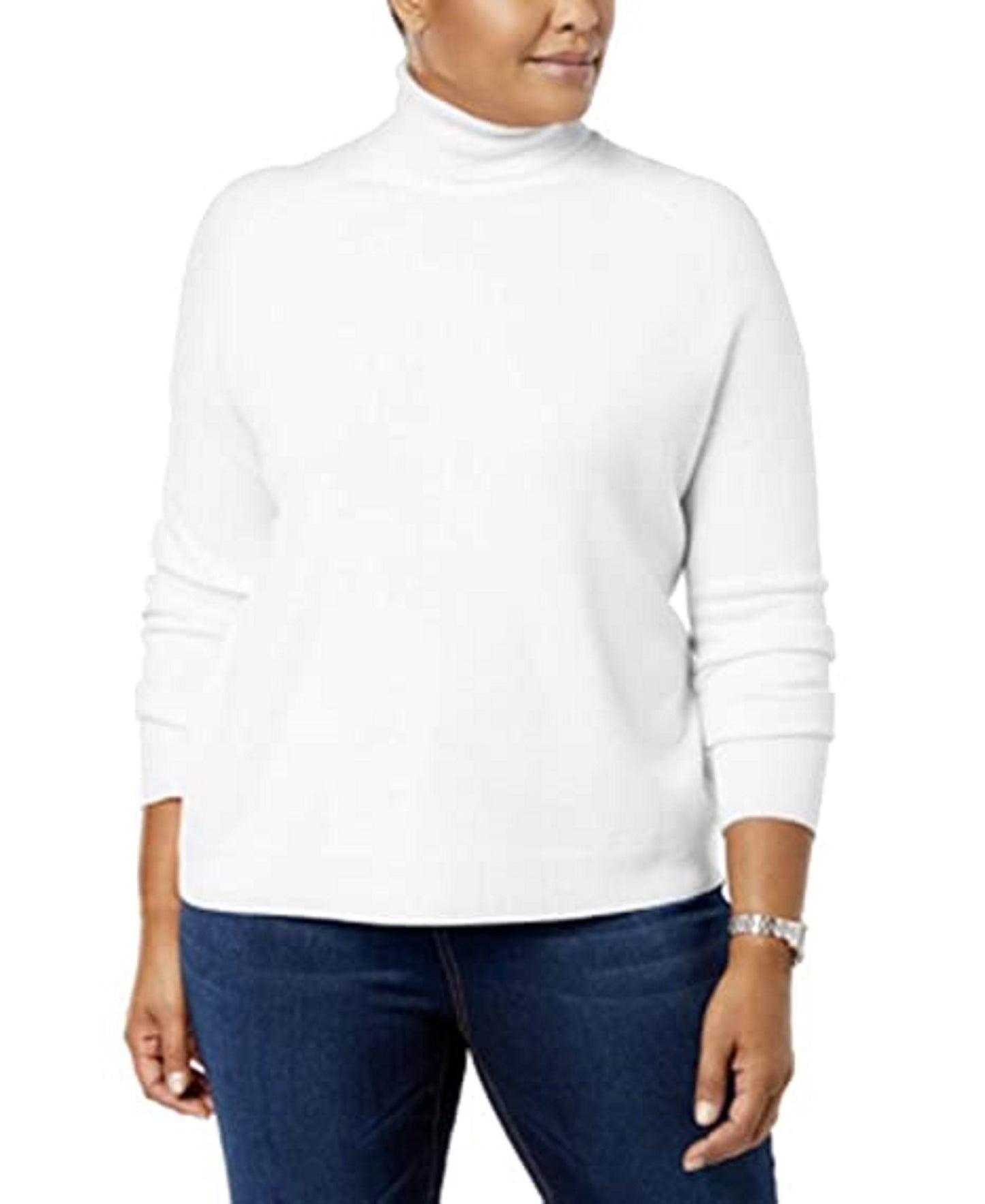 Karen Scott Suéter Luxsoft Plus Size Feminino Gola Alta Branco Tamanho 2X