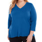 Karen Scott Suéter Luxsoft com decote em V para mulheres, azul-marinho, tamanho 2X