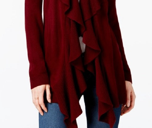Karen Scott Cardigan Feminino com Babados na Frente, Vermelho, Tamanho Médio