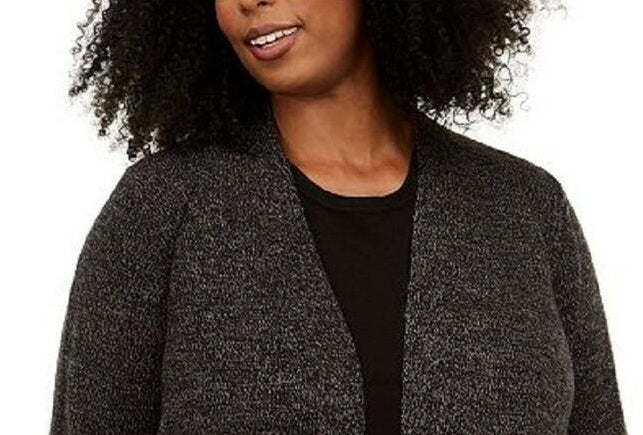 Karen Scott Cardigan Feminino Plus Size Estampado com Borda Preto Tamanho 1X